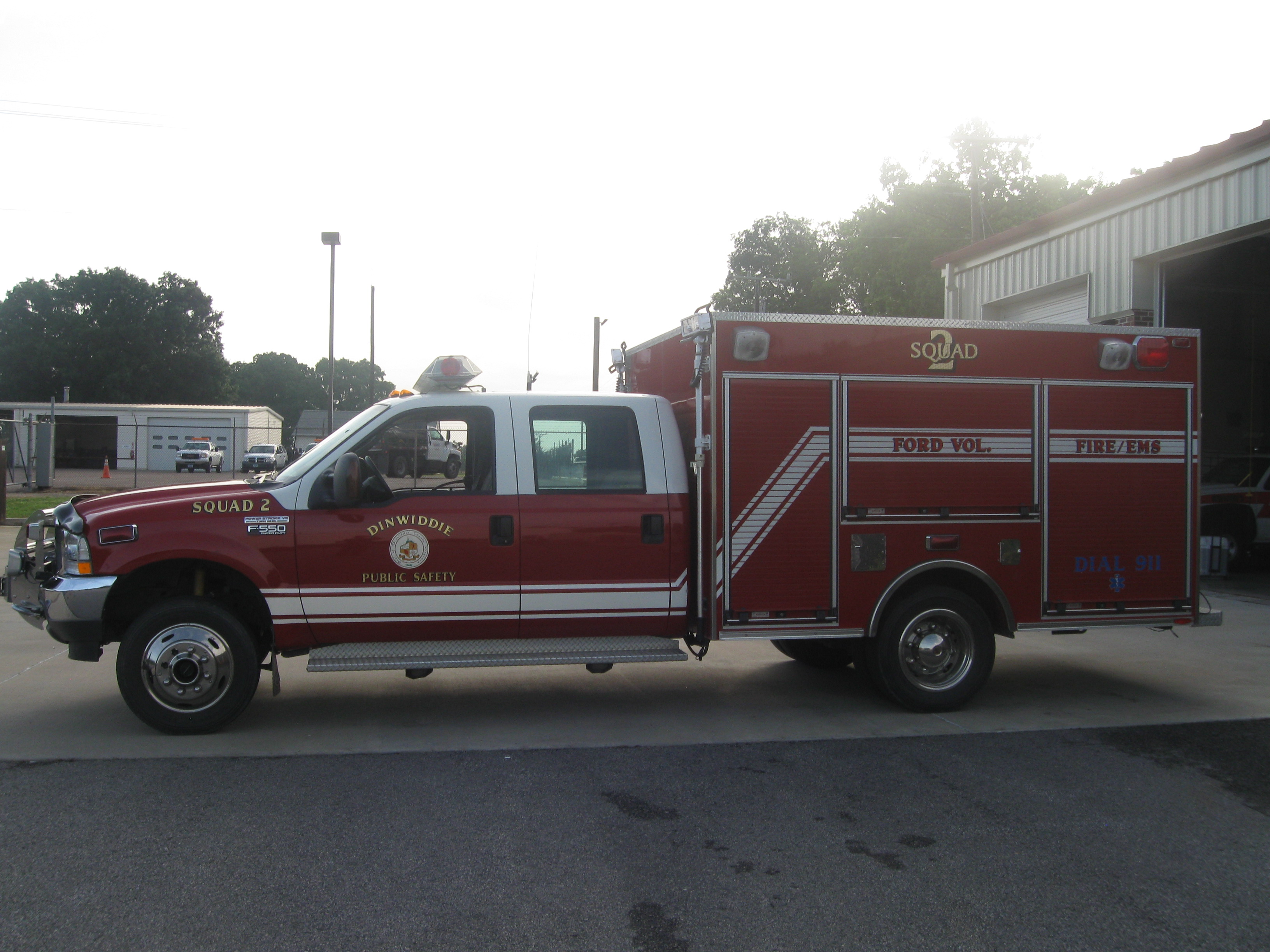 Red squad truck on pavement
