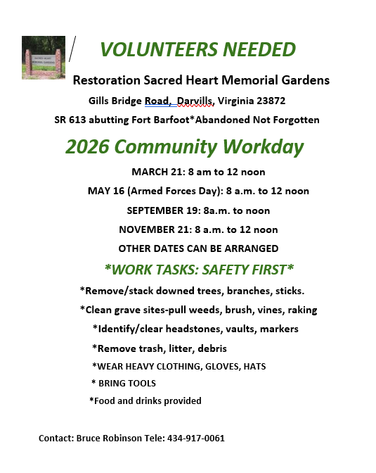 Sacred Heart Memorial Gardens Clean Up Day flyer